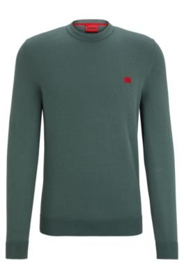 Cotton sweater with red logo label, Dark Green