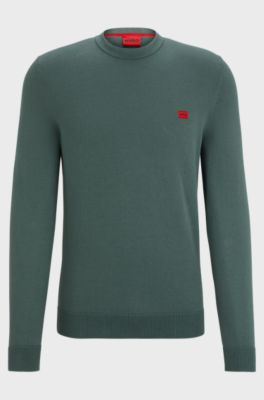 Cotton sweater with red logo label, Dark Green