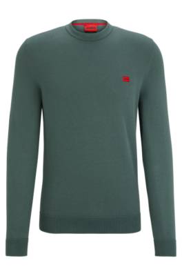 Hugo Organic-cotton Sweater With Red Logo Label In Green