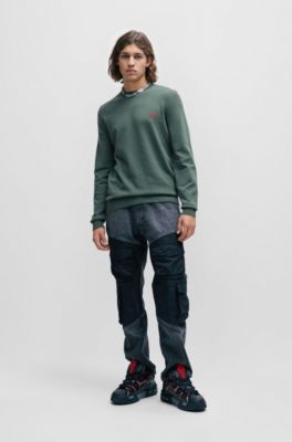 Cotton sweater with red logo label, Dark Green