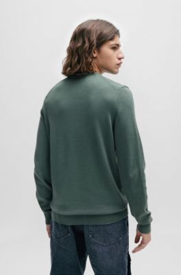 Cotton sweater with red logo label, Dark Green