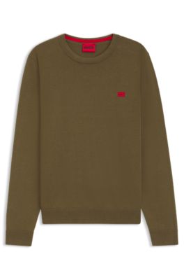Cotton sweater with red logo label, Brown