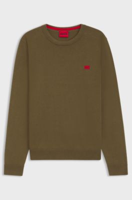 Pull en coton avec &eacute;tiquette logot&eacute;e rouge, Marron