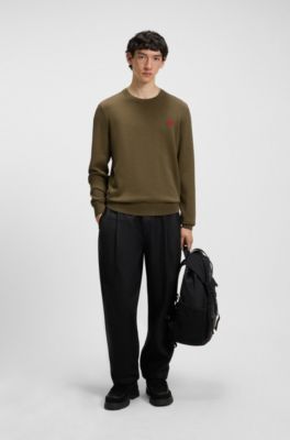 Cotton sweater with red logo label, Brown