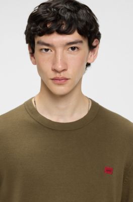 Pull en coton avec &eacute;tiquette logot&eacute;e rouge, Marron