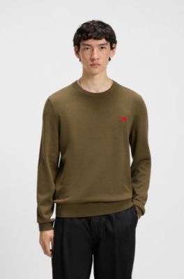 Pull en coton avec &eacute;tiquette logot&eacute;e rouge, Marron