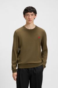 Cotton sweater with red logo label, Brown
