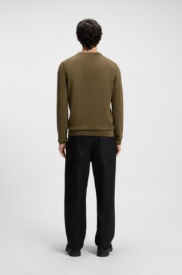 Pull en coton avec &eacute;tiquette logot&eacute;e rouge, Marron