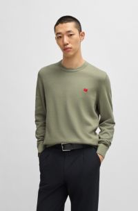Cotton sweater with red logo label, Light Green