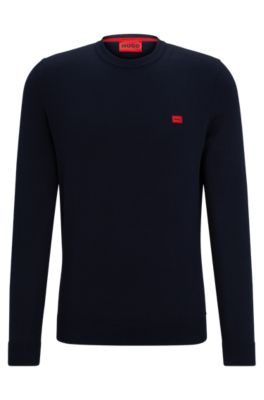 HUGO - Knitted cotton sweater with red logo label