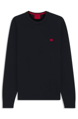 HUGO - Knitted cotton sweater with red logo label