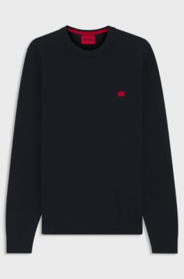 Cotton sweater with red logo label, Dark Blue