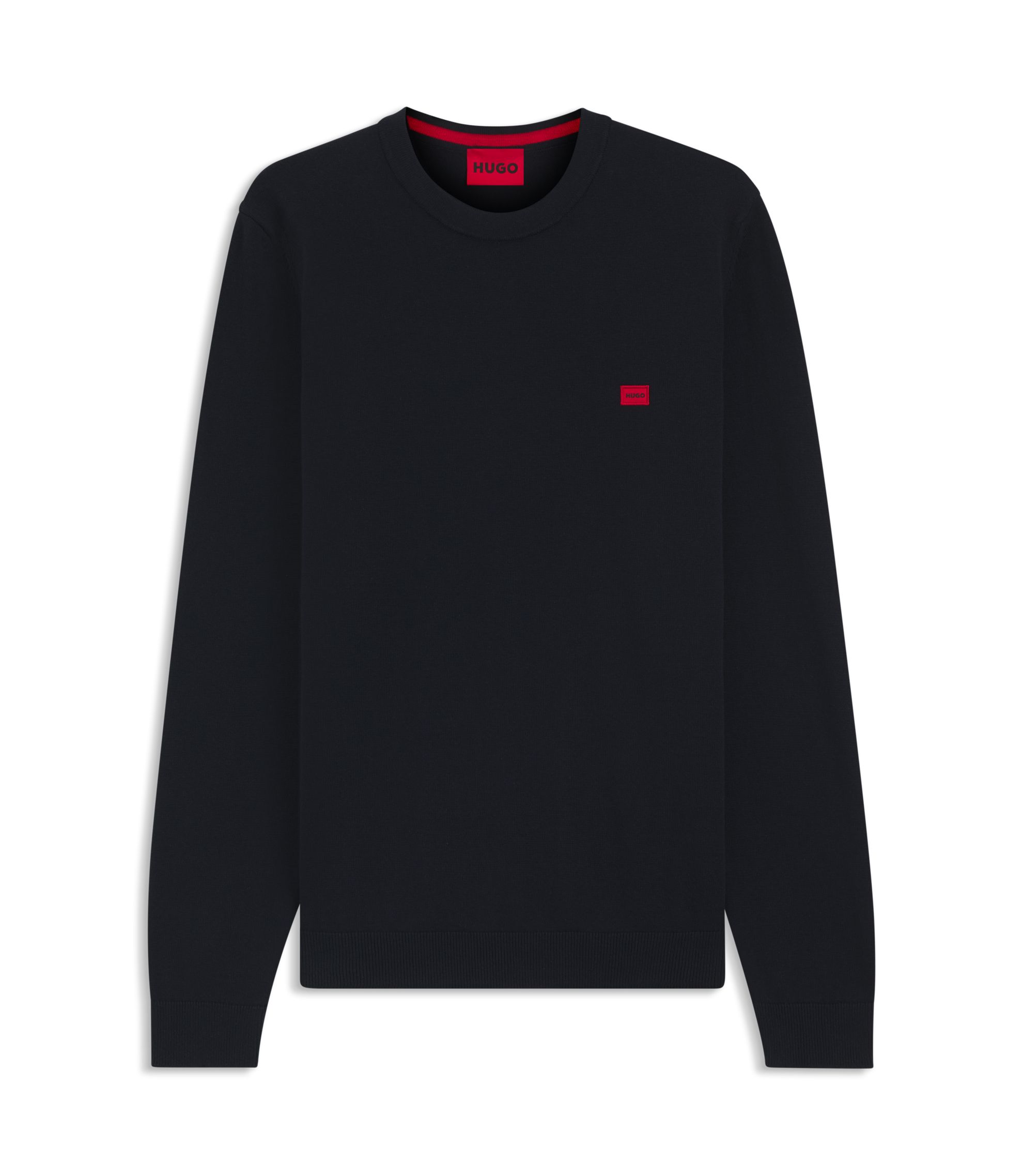 HUGO - Cotton sweater with red logo label - Dark Blue