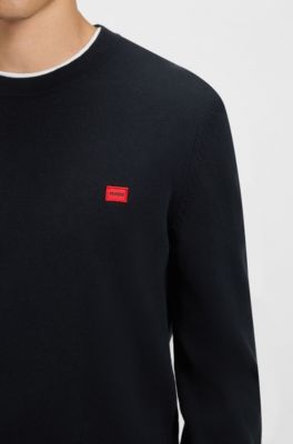 Cotton sweater with red logo label, Dark Blue
