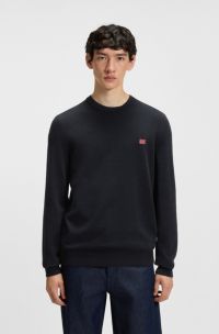 Cotton sweater with red logo label, Dark Blue