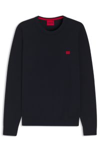 Cotton sweater with red logo label, Dark Blue