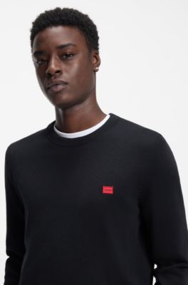 Cotton sweater with red logo label, Dark Blue