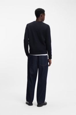 Cotton sweater with red logo label, Dark Blue