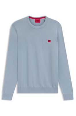 Cotton sweater with red logo label, Light Blue