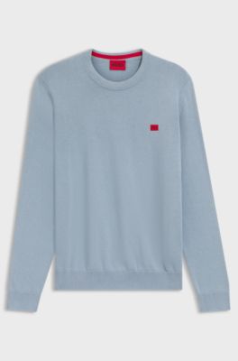 Cotton sweater with red logo label, Light Blue