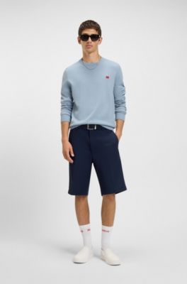 Cotton sweater with red logo label, Light Blue