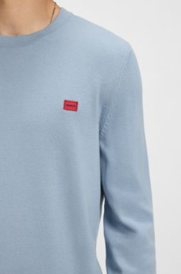 Cotton sweater with red logo label, Light Blue
