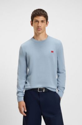 Cotton sweater with red logo label, Light Blue