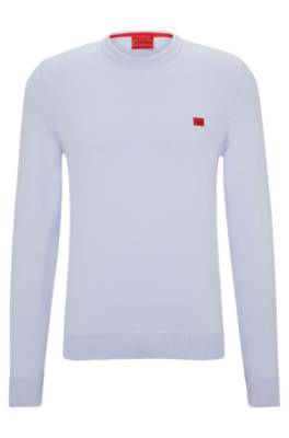 Hugo Organic-cotton Sweater With Red Logo Label In Blue