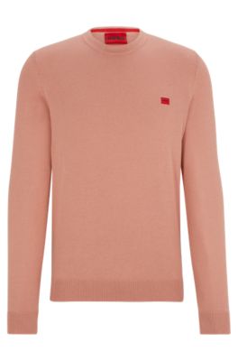 HUGO Knitted cotton sweater with red logo label