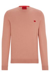Knitted cotton sweater with red logo label, Light Red