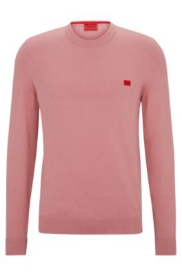 Hugo Organic-cotton Sweater With Red Logo Label In Pink