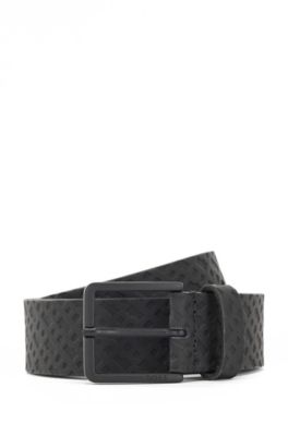 Gummierter Lederg&uuml;rtel mit Monogramm-Pr&auml;gung und tonaler Schnalle, Schwarz