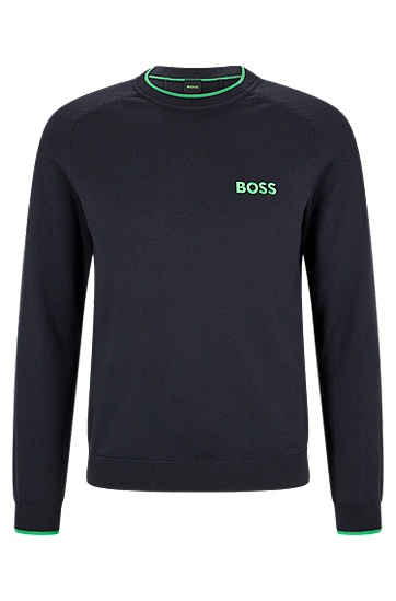 BOSS 博斯常规版型弹力混纺面料毛衣,  402_Dark Blue
