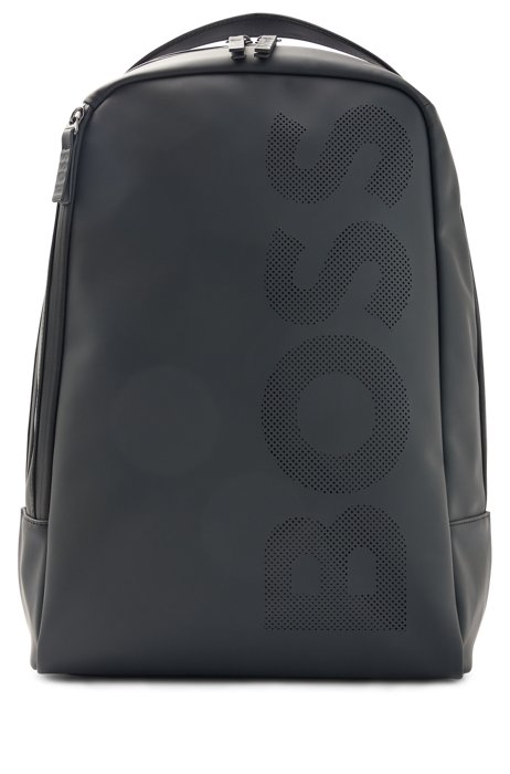 Matte faux-leather backpack with perforated logo, Black