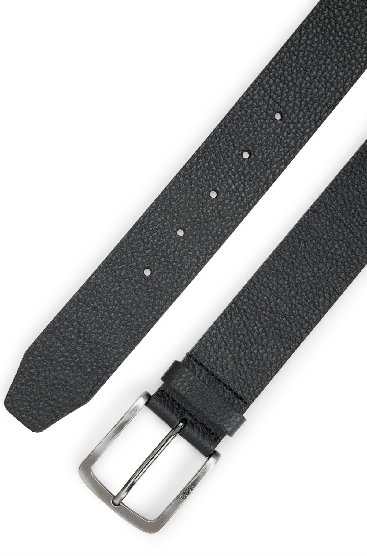 BOSS - Grained Italian-leather belt with branded buckle