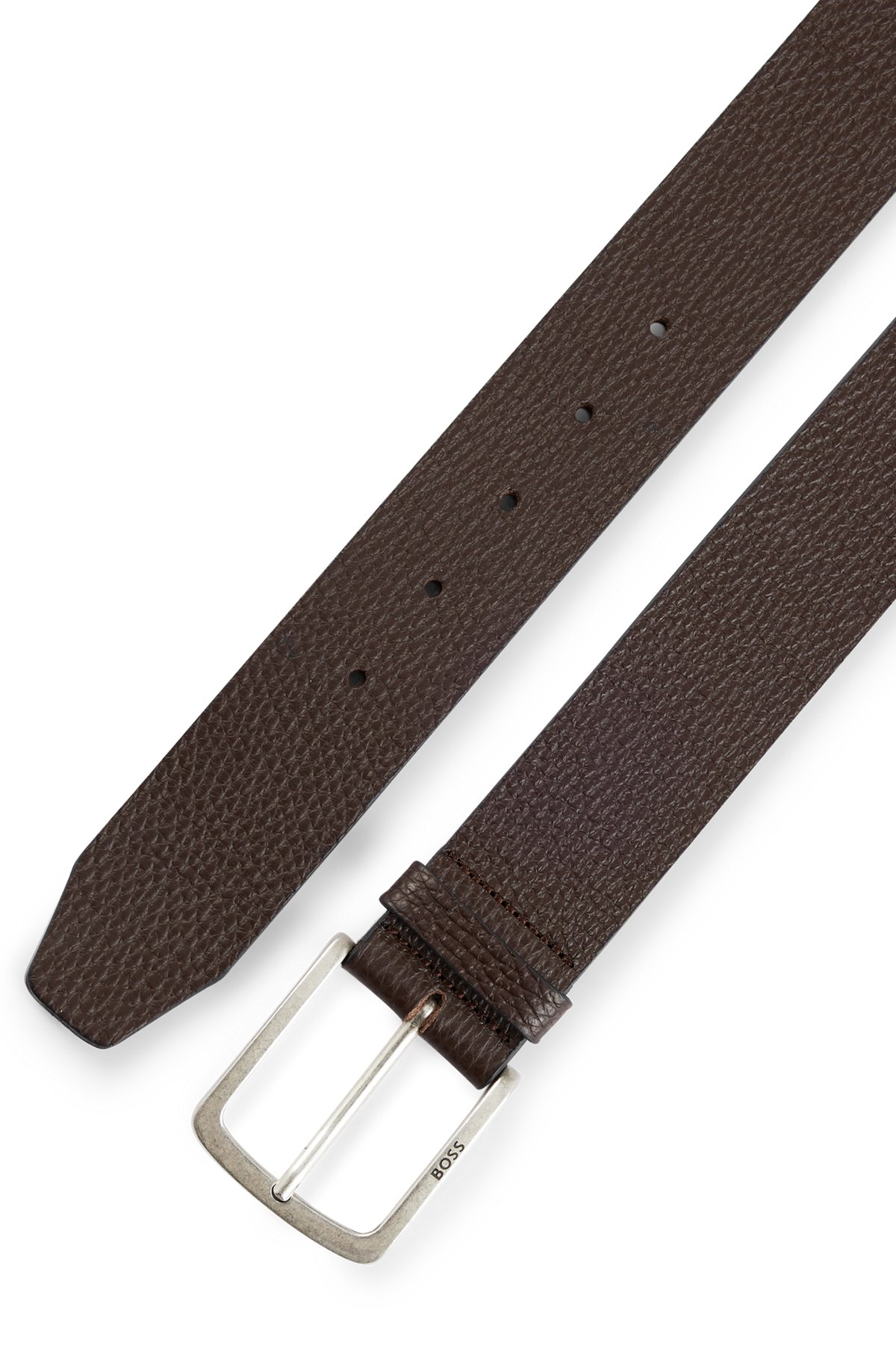 BOSS - Grained Italian-leather belt with branded buckle
