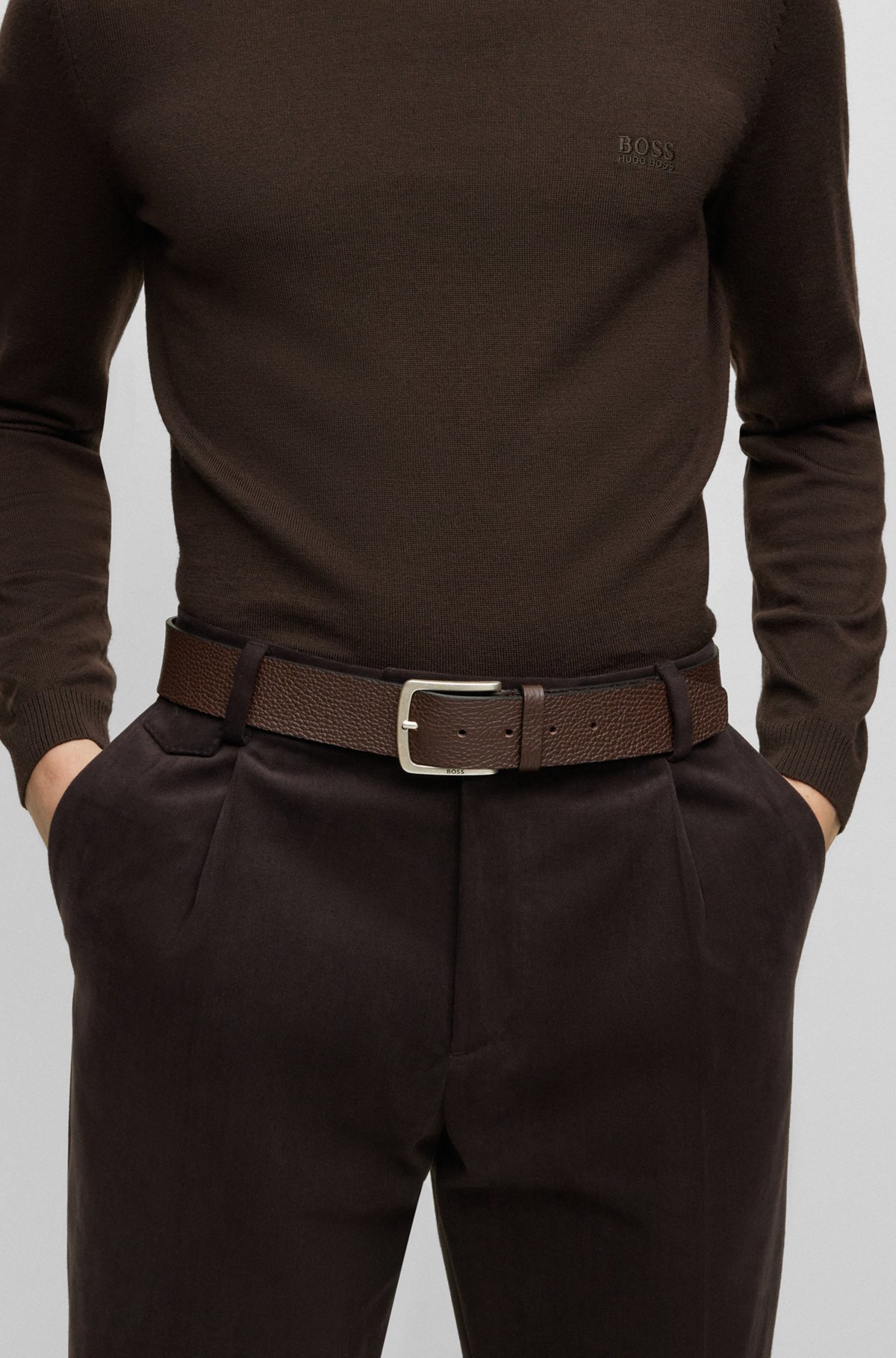 BOSS - Gürtel aus genarbtem italienischem Leder mit Logo-Schließe