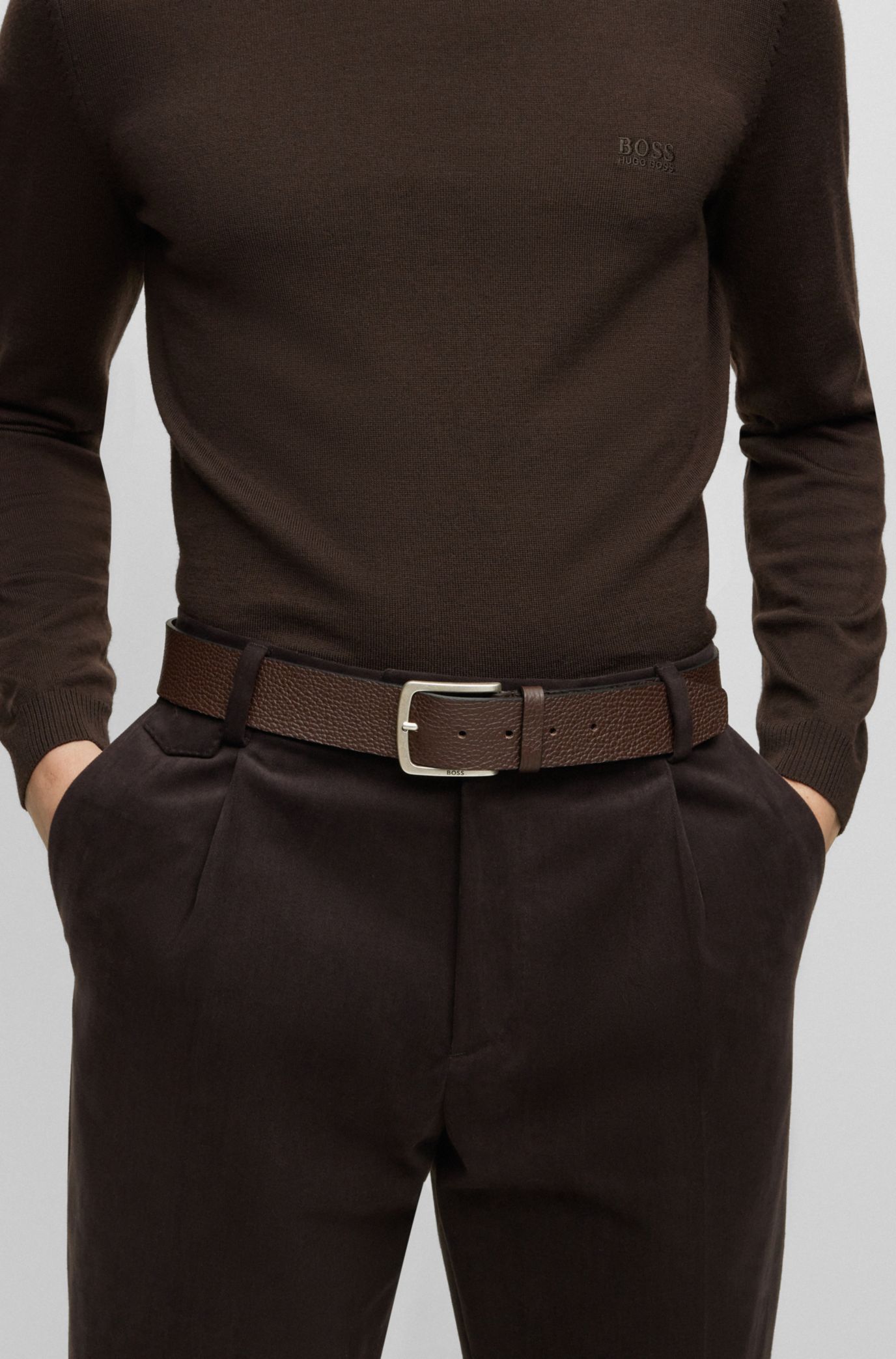 - BOSS Gürtel italienischem aus Leder Logo-Schließe mit genarbtem