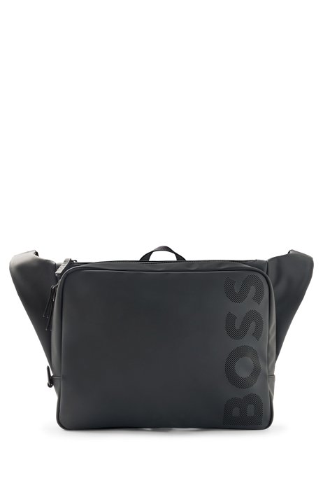 Matte rubberised messenger bag with perforated logo, Black