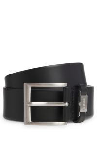 Italian-leather belt with logo keeper and brushed hardware, Black