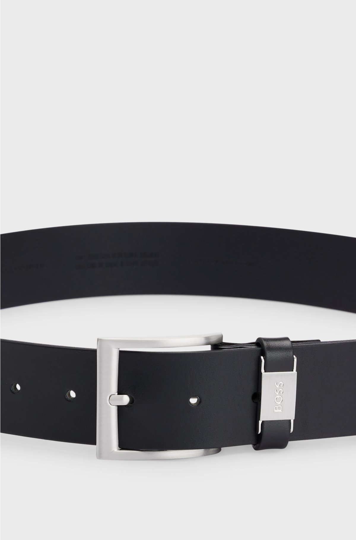 Italian-leather belt with logo keeper and brushed hardware, Black