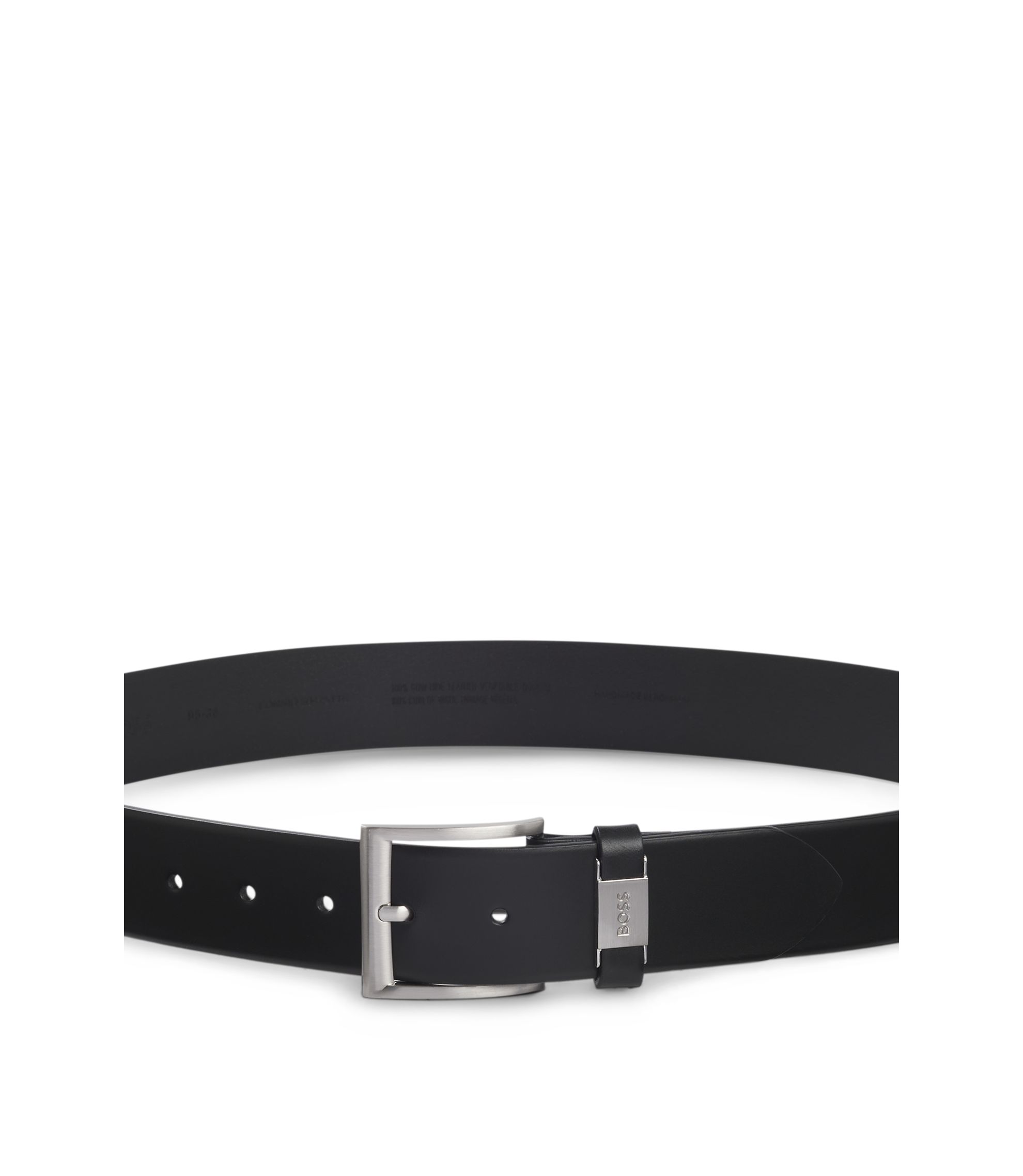 BOSS - イタリアンレザー ベルト ロゴループ＆サテンメタルパーツ