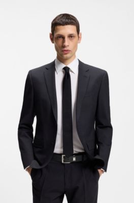 Ceinture en cuir italien avec passant logot&eacute; et d&eacute;tail m&eacute;tallique bross&eacute;, Noir