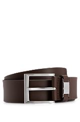 Italian-leather belt with logo keeper and brushed hardware, Dark Brown