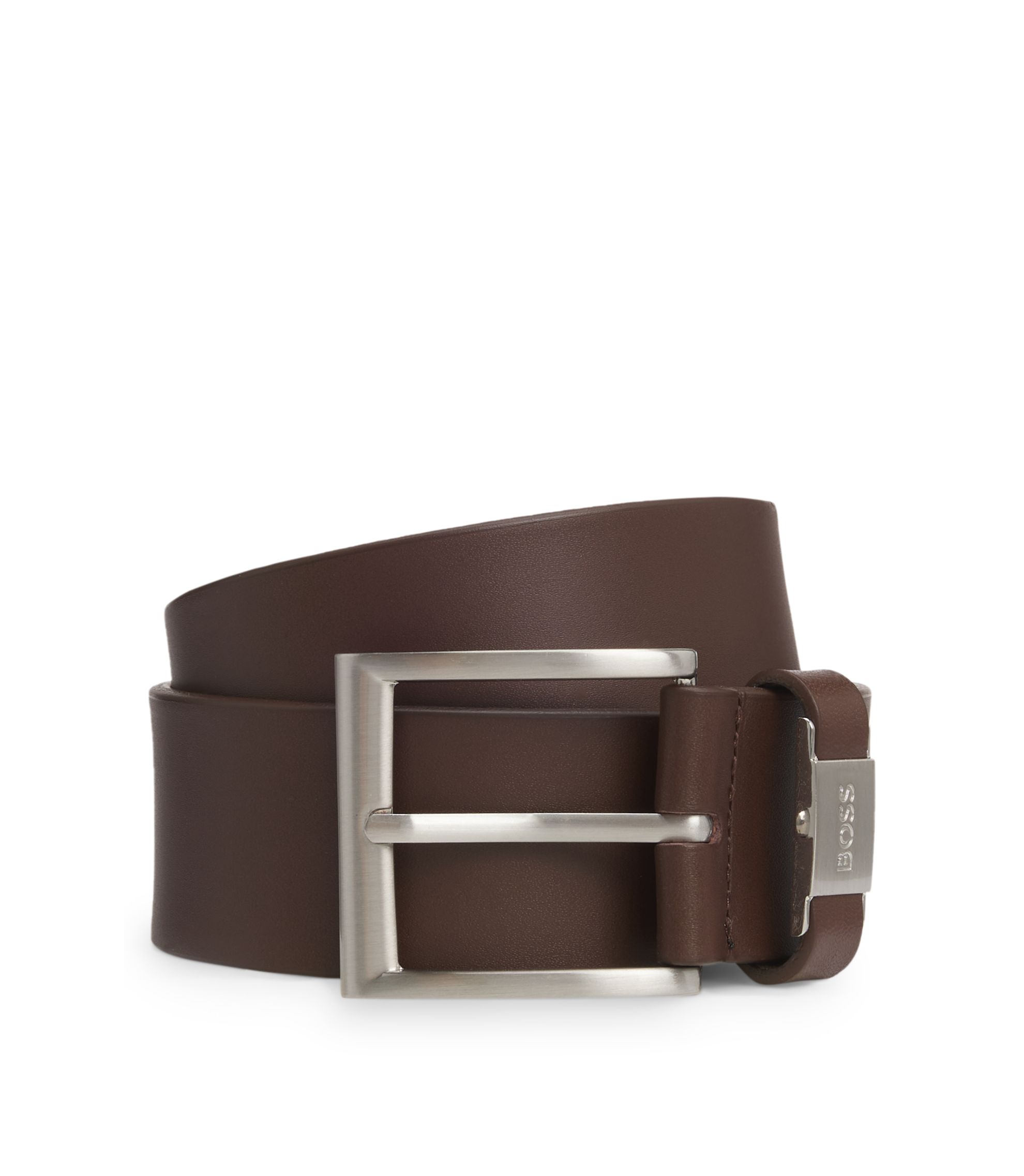 Gürtel aus italienischem Leder mit Logo-Schlaufe und Details aus gebürstetem Metall