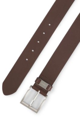 Italian-leather belt with logo keeper and brushed hardware, Dark Brown