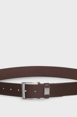 Italian-leather belt with logo keeper and brushed hardware, Dark Brown