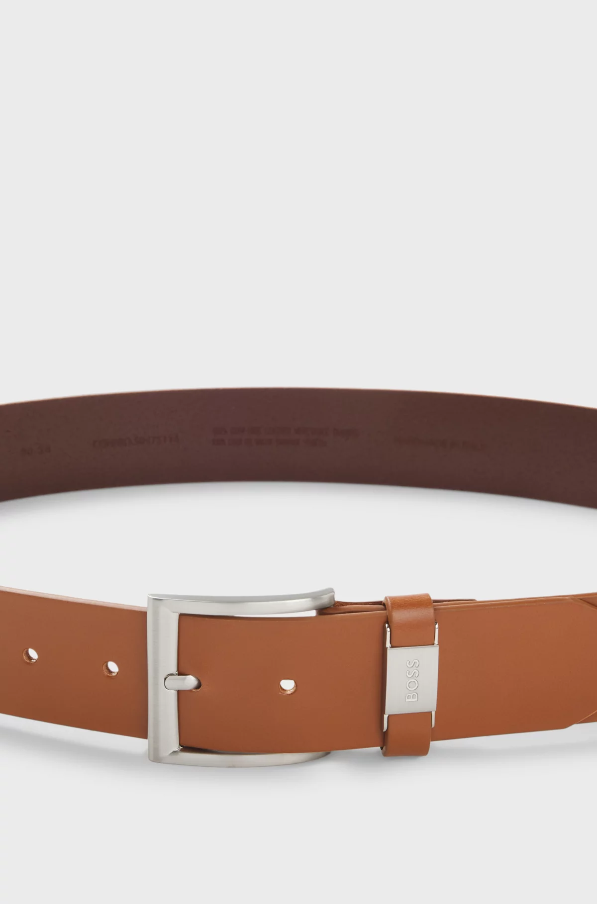 Italian-leather belt with logo keeper and brushed hardware, Brown