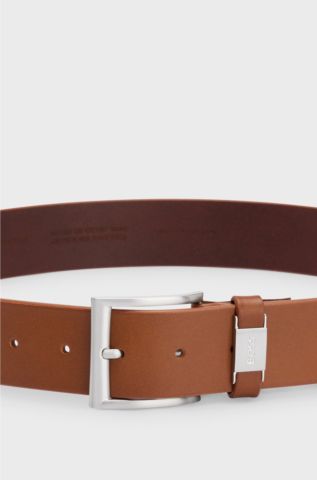 Italian-leather belt with logo keeper and brushed hardware, Brown