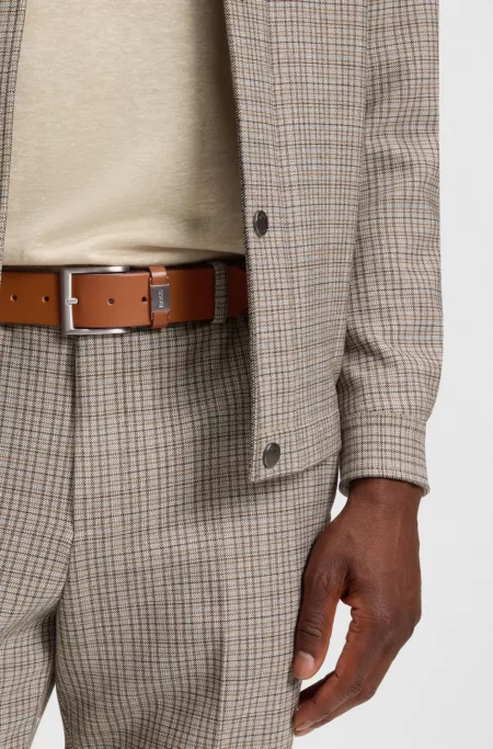 Italian-leather belt with logo keeper and brushed hardware